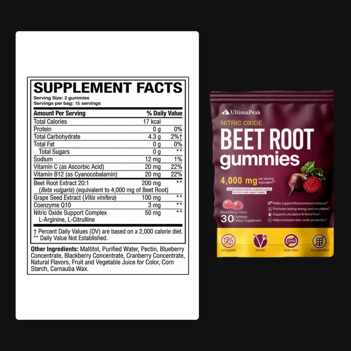 Organic Beetroot Gummies supplement facts